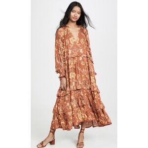 Spell & The Gypsy Aurora Boho Dress Burnt Ember Maxi Dress Paisley Ruffle XS
